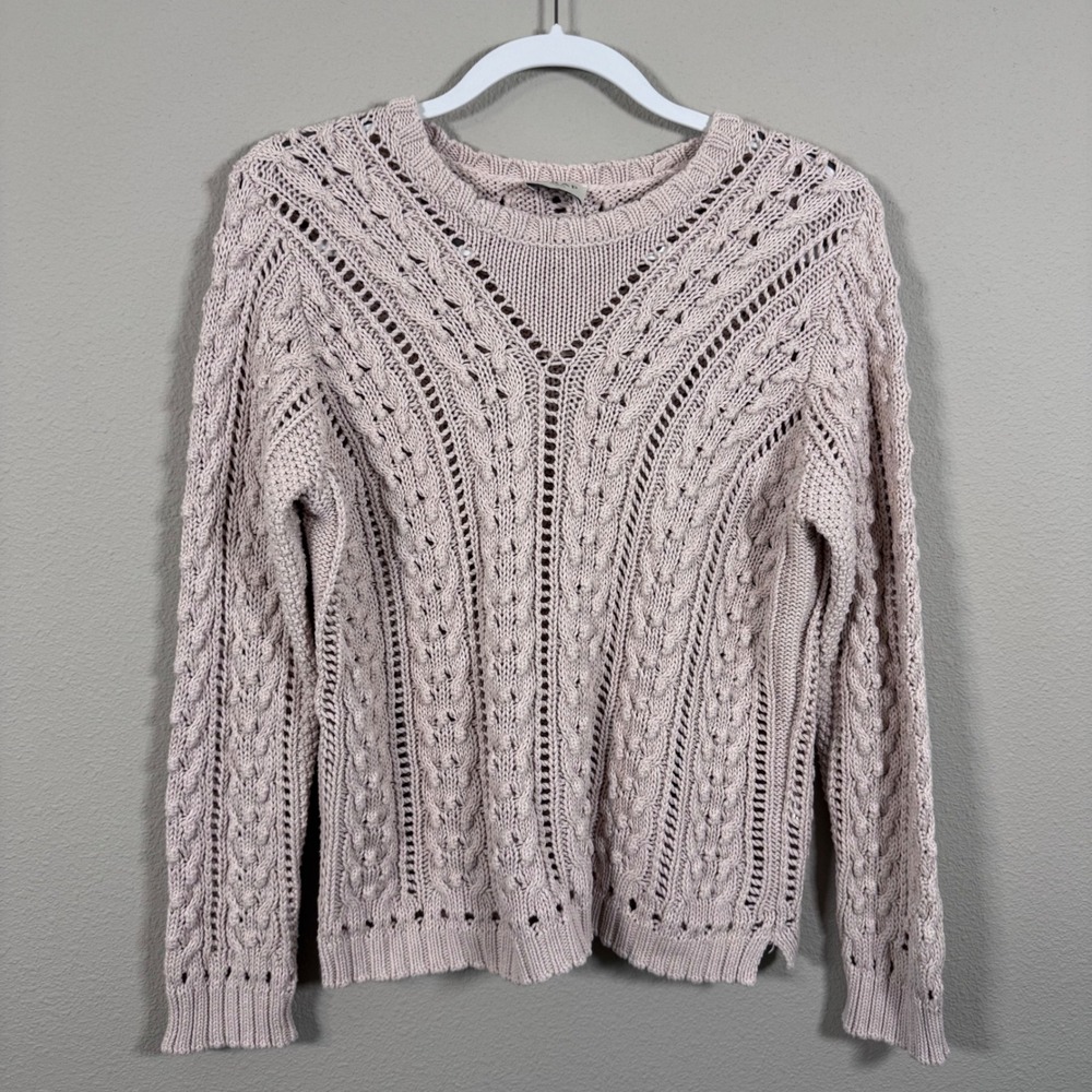 Wrap London Pink Organic Cotton Cable Knit Pointelle Sweater Cottagecore US 8